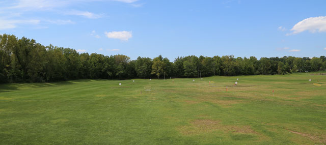 View of driving range yardage markers
